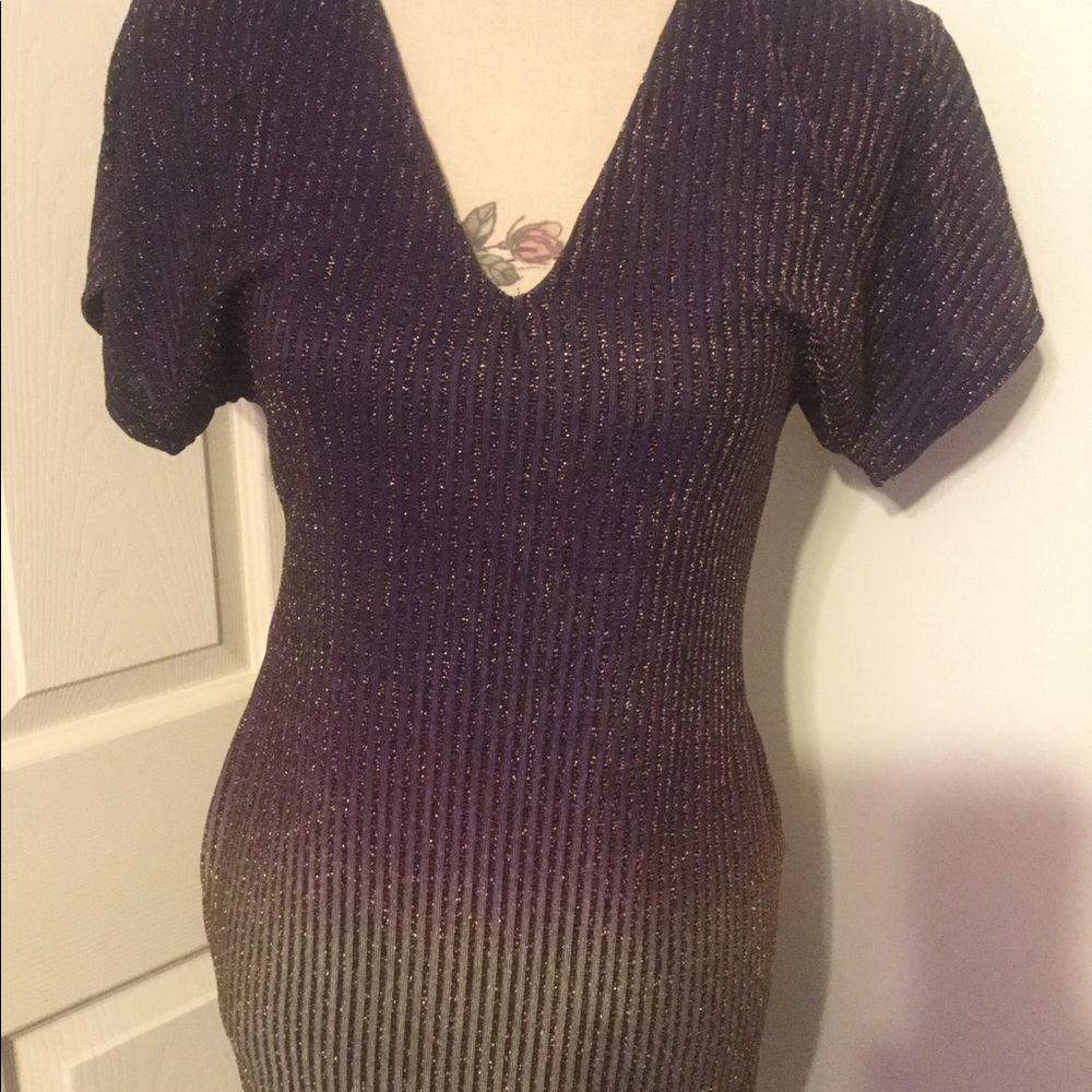 PURPLE GRAY OMBRÉ’ DETAILED SHIMMER DRESS - Picture 4 of 7